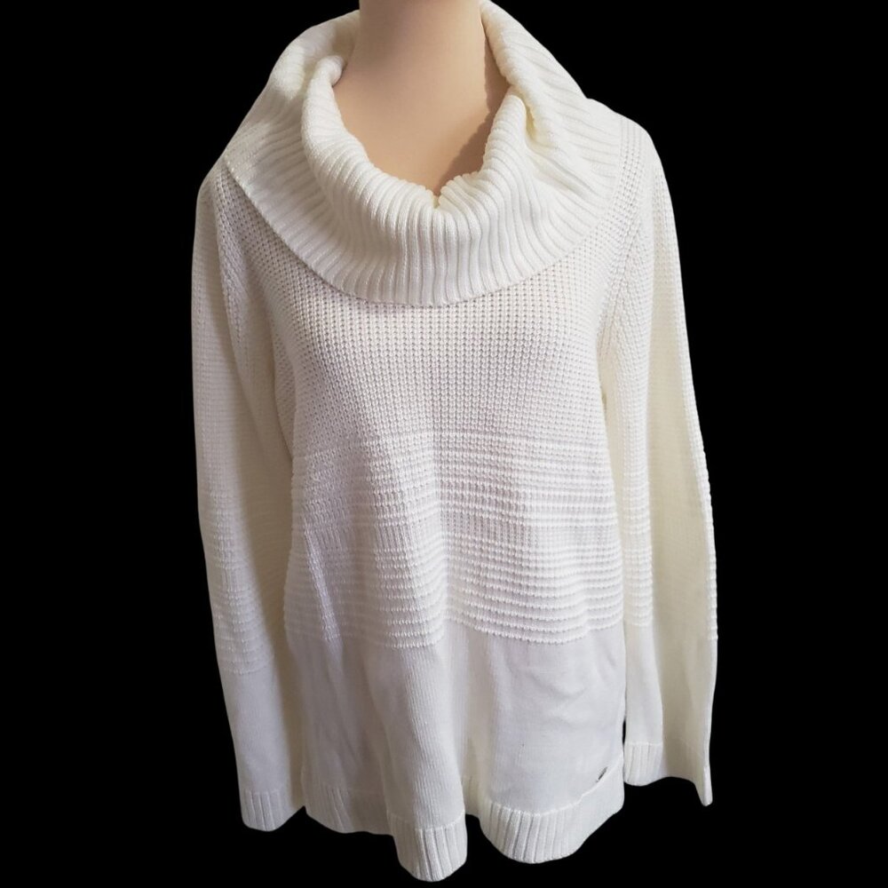 Calvin Klein Women's Sweater Long Sleeve Cowl Neck Knit Ivory Size Large Tunic